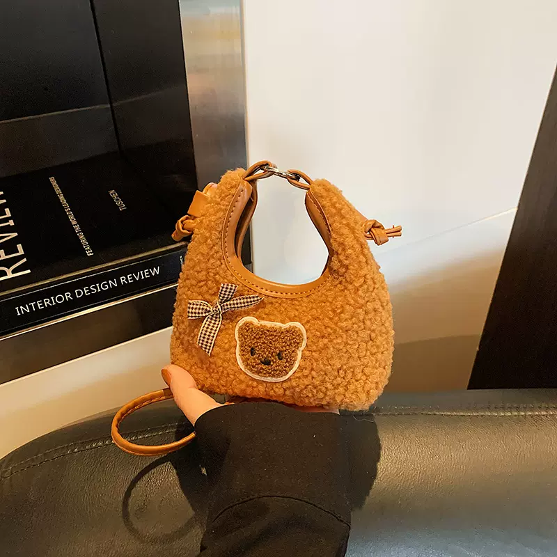 洋气儿童包包少女毛绒包可爱小熊包包宝宝零钱包迷你男女童单肩包