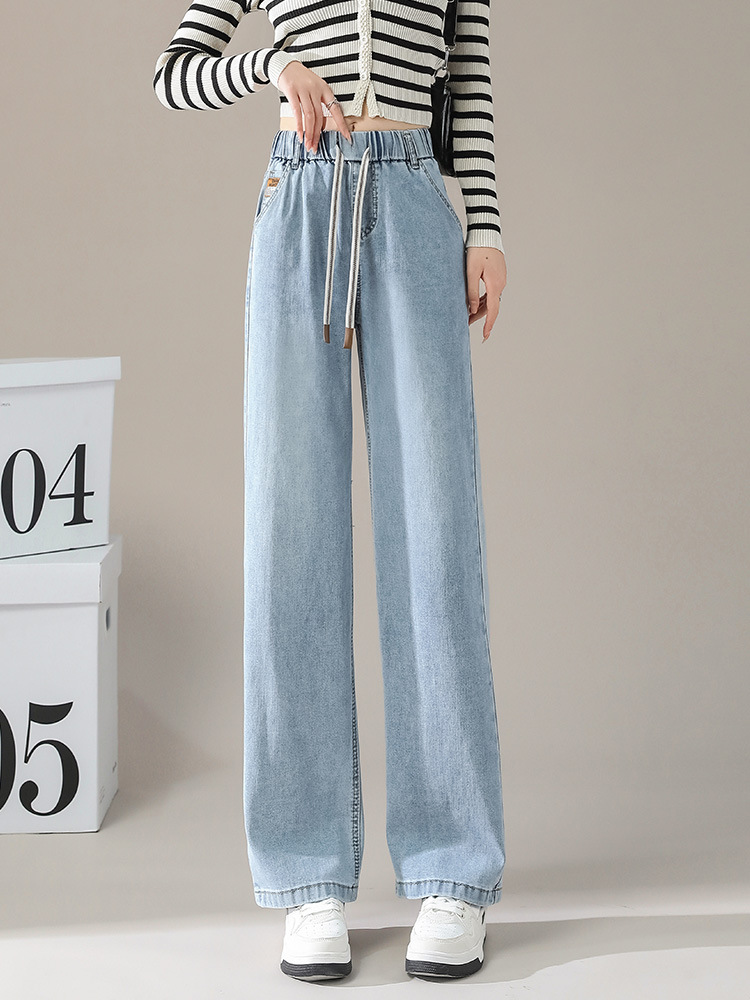 ハイウエストストレートジーンズ レディース 2025秋冬新作 ゴムウエスト 大きいサイズ ぽっちゃりさん向け ゆったり着痩せ効果 ナローワイドパンツ