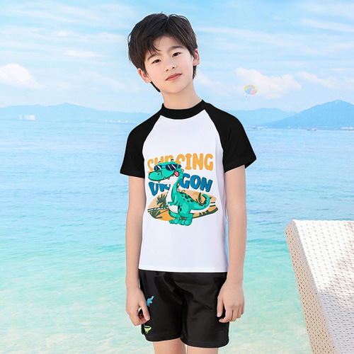 Children's swimsuit summer boys fashion cartoon split medium and large children training quick-drying boy professional swimming suit