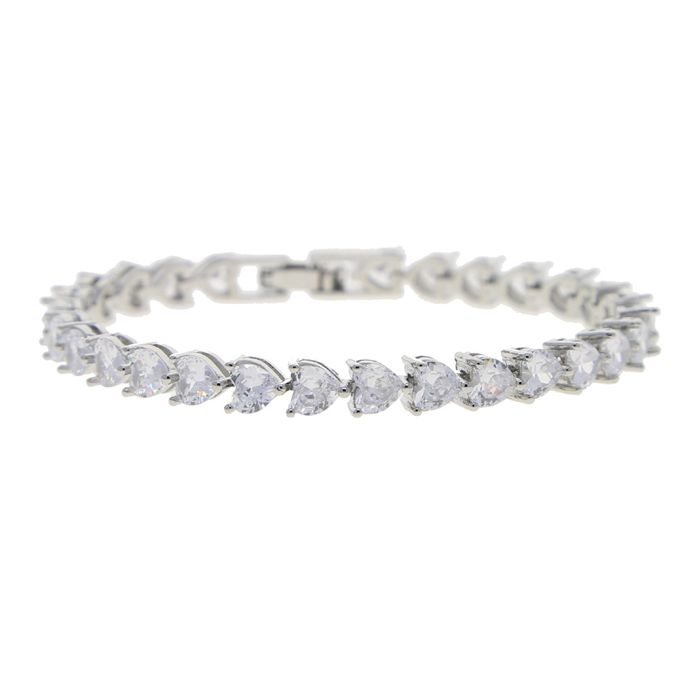 1 Piece Quantity Hip-hop Heart Shape Copper Inlay Zircon Tennis Bracelet