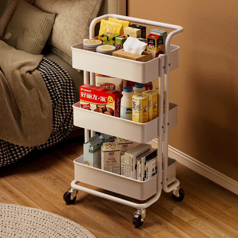 Small trolley storage rack for kitchen, floor-standing multi-layer bathroom, toilet, mobile baby bedroom snack storage shelf Small trolley storage rack for kitchen, floor-standing multi-layer bathroom, toilet, mobile baby bedroom snack storage shelf