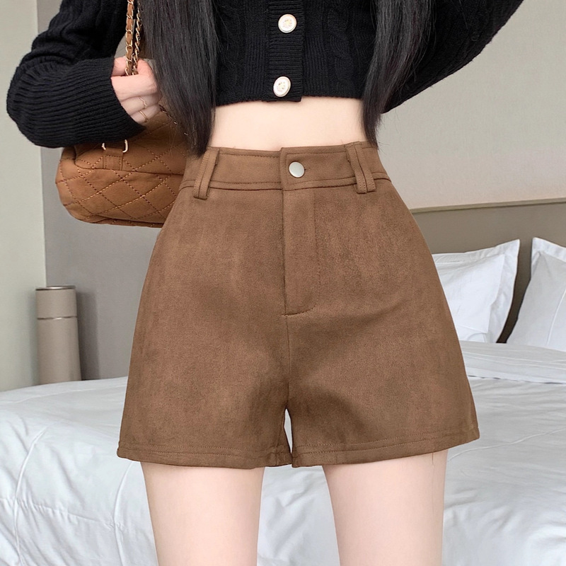 Maillard Retro Brown Casual Shorts for Women in Autumn and Winter New Large Size High Waist Super Nice to Wear with Boots