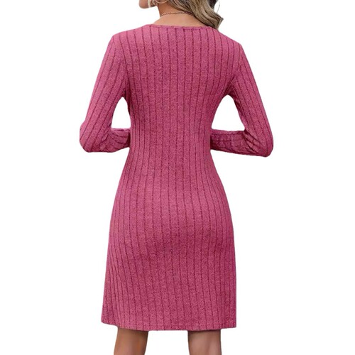 European and American women's knitted waist-defined long-sleeved slim-fit long dress—elegant European and American style