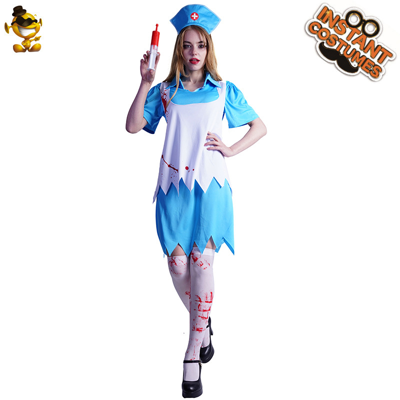 Las mujeres adultas de la enfermera del zombi sangriento partido De Halloween traje Zombie sangrienta enfermera femenina juego de rol traje