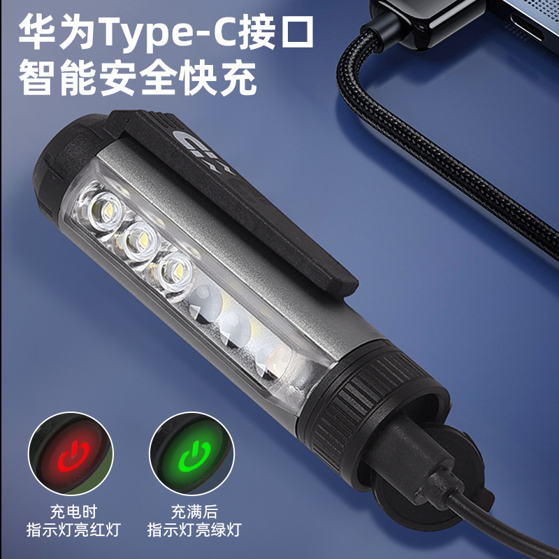 Nuevo LED recargable faro multifuncional magnético luz de trabajo portátil titular de la pluma linterna rojo blanco verde púrpura multi-fuente de luz