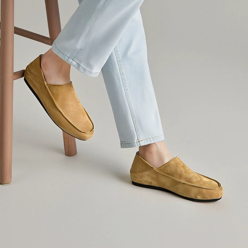 Грубые и универсальные мужские туфли-бобины, лето 2025, новая ретро модель из нубука, мягкая подошва, удобные повседневные кожаные туфли.