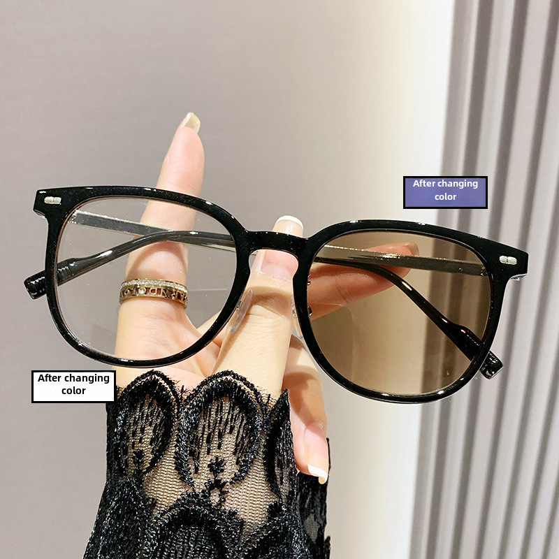Light sensory color -changing myopic glasses Male retro -round net…