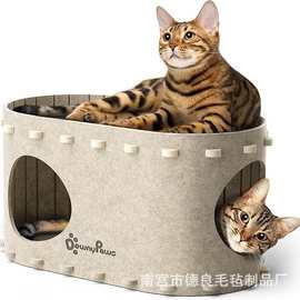 亚马逊新款毛毡猫窝 四季通用可折叠易收纳易打理毛毡猫隧道猫窝