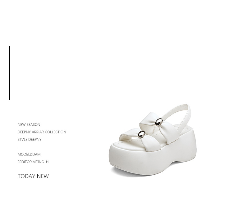 Sandal nữ đế xuồng dày 8cm quai ngang hở mũi phong cách La Mã — đen, trắng chi tiết 7