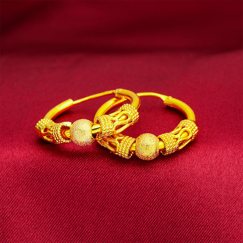 Vietnamese Sand Gold Transfer Bead Earrings Brass Gold-Plated Glossy Small Gold Beads Transfer Bead Women's Earrings Wholesale