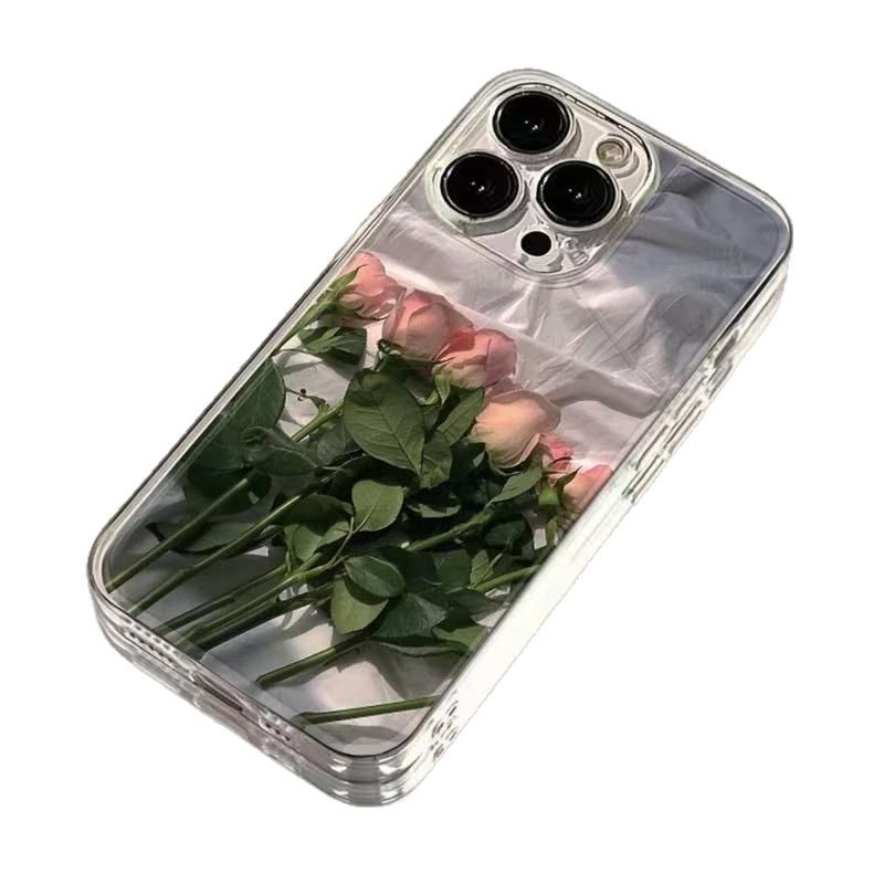 Funda para iPhone 17 Pro Max con diseño de rosa rosa, transparente, antigolpes para iPhone 11, Apple 15, 14 Pro, estilo japonés y coreano, 13/16.
