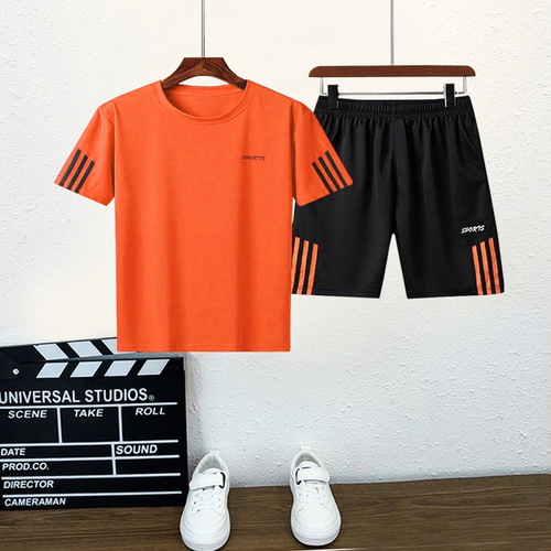 Summer  Boys' and Girls' Sports Short Sleeve Set with Big Kids Quick Dry Clothing for Children - Boys' Football and Basketball Outfits