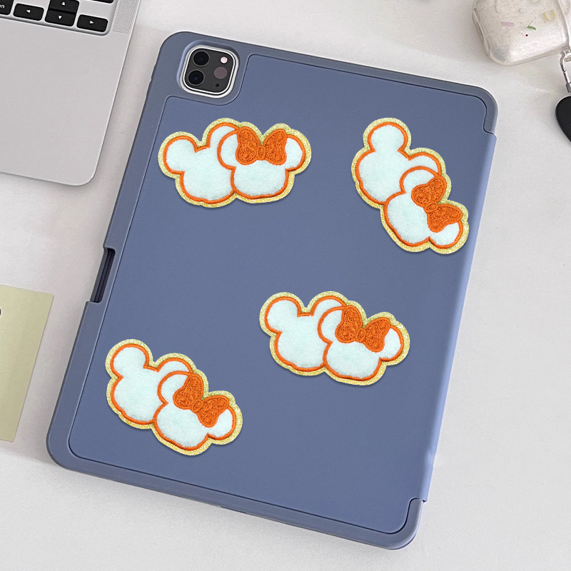 可爱卡通米奇蝴蝶结图案毛巾绣布贴patch装饰衣服补丁diy刺绣布贴