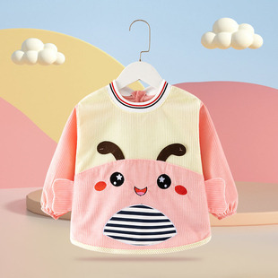 Autumn and Winter popular Crystal velvet coverall children's waterproof anti-dirty anti-dressing baby long sleeve apron infant apron pocket