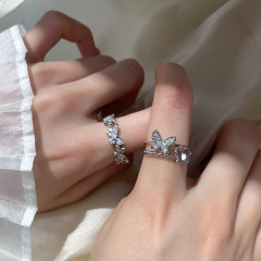 戒指女ins潮小眾設計少女風輕奢冷淡風蝴蝶個性開口可調節食指環