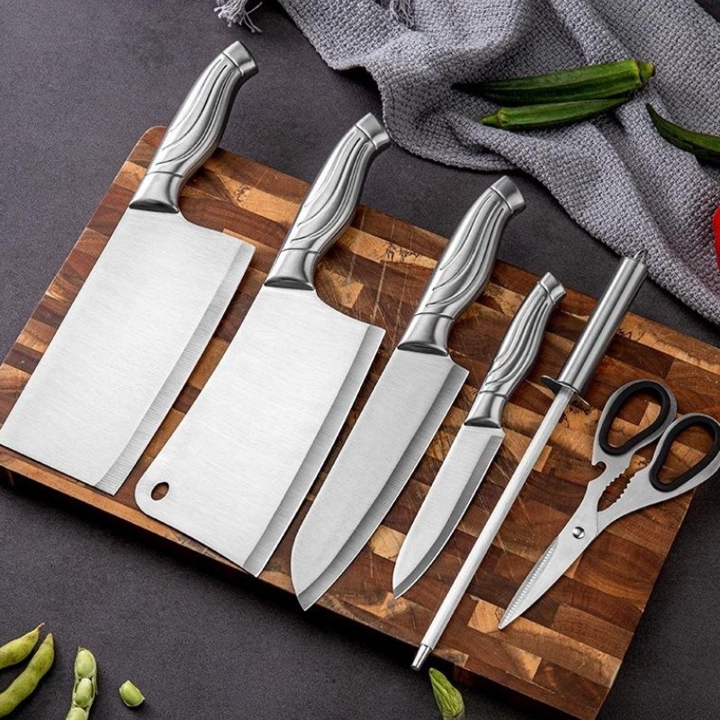 Venta al por mayor traje de cuchillo de cocina de acero inoxidable traje de cuchillo de cocina hogar corte de hueso corte de carne conjunto de siete piezas conjunto de cuchillos de regalo