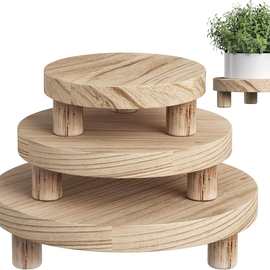 木质圆形托盘实木 圆形花盆多肉花盆架 木质品收纳摆件 储物托盘