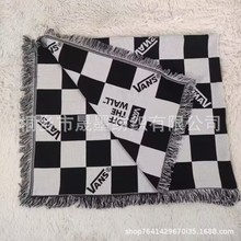 VANS范斯 黑白棋盘格子针织绒线大号毛毯披肩墙面装饰挂画