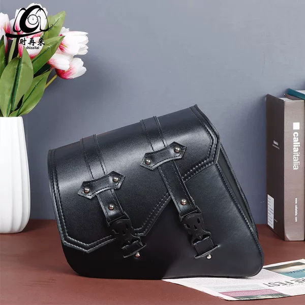 Black Retro-Style Motorcycle Triangle Bag Storage Bag for Motorcyclists to Hang on the Left and Right Sides for Fashionable Tool Storage
