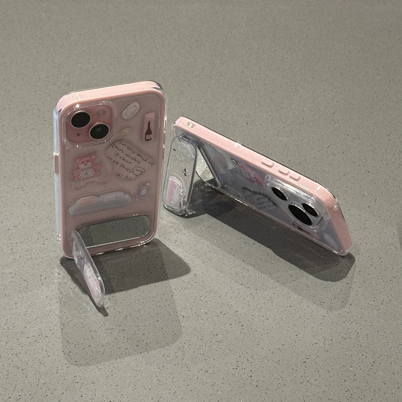 滴胶粉熊贴纸适用苹果iPhone17/16pro手机壳15二合一13镜子支架14|undefined