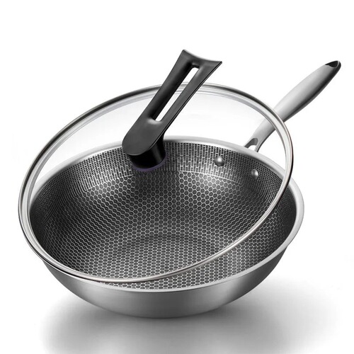 Antibacterial honeycomb double-sided non-stick 304 stainless steel wok non-stick pan uncoated wok frying pan frying pan