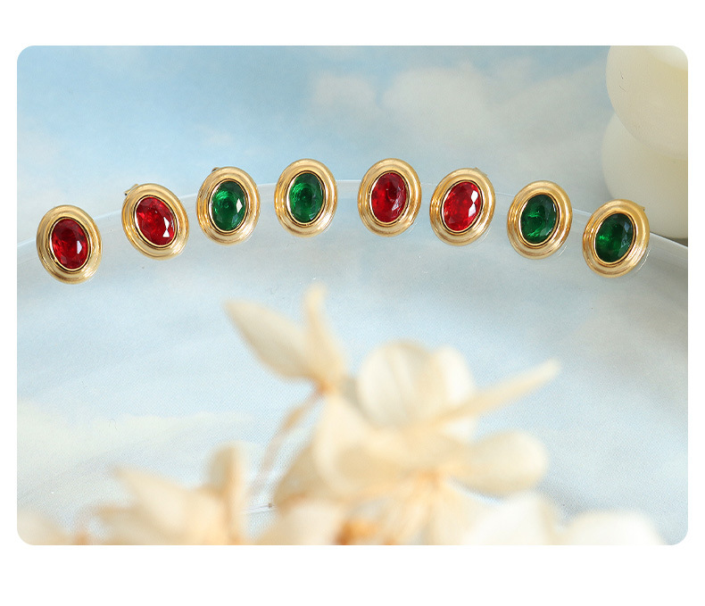 Fashion Oval Titanium Steel Plating Inlay Zircon Ear Studs 1 Pair