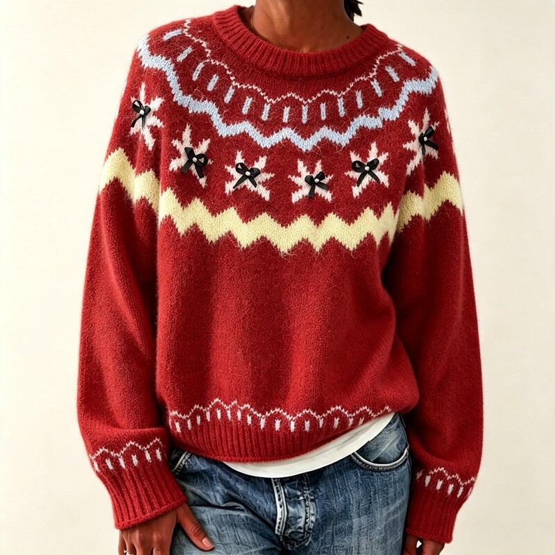Fair Isle Knit New Round Neck Loose Color-Block Plus Size Sweater European and American Cross-Border Autumn Winter Women's Jacquard Knitwear