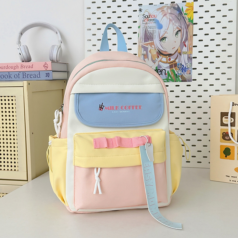 Mochila escolar de estudiante de doble bolsillo con letras de estilo universitario Versión coreana de la mochila de gran capacidad para estudiantes de secundaria y preparatoria al por mayor para niñas de alto valor