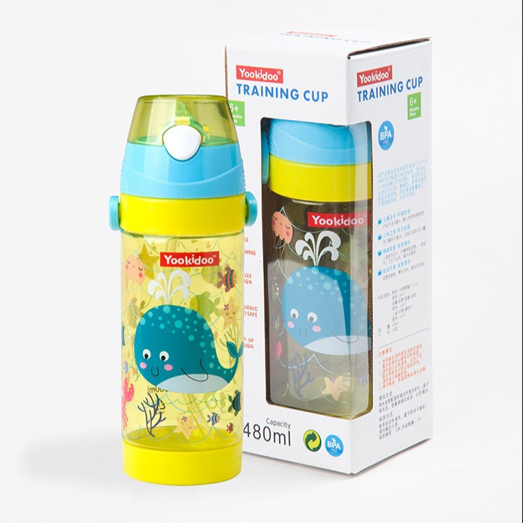 Taza de aprendizaje para niños yookidoo, taza de agua con dibujos animados, taza con pajita, botella de agua para estudiantes, 480ml, para niños y niñas, de tritán, para bebés