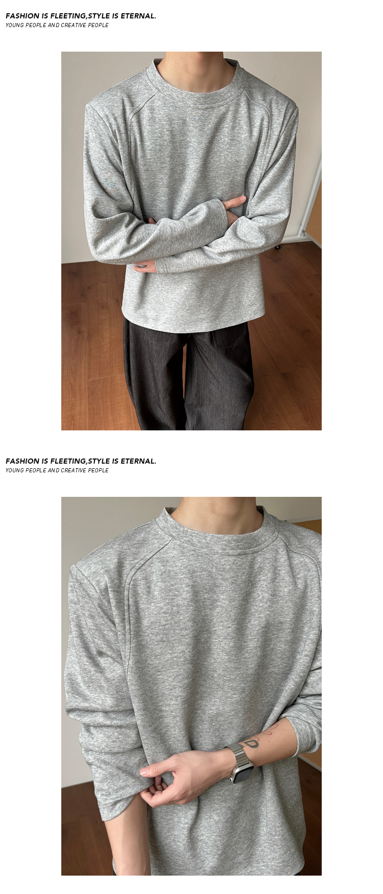 Cleanfit grå långärmad t-shirt för herr med axelvaddering_voghion.com