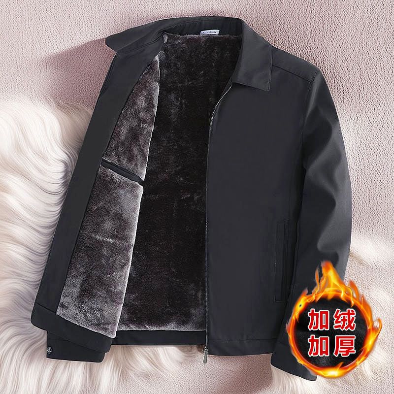 Abuelo popular de mediana edad y hombres de edad avanzada engrosada con forro polar abrigo de cuello alto otoño e invierno solapa de papá chaqueta a prueba de frío