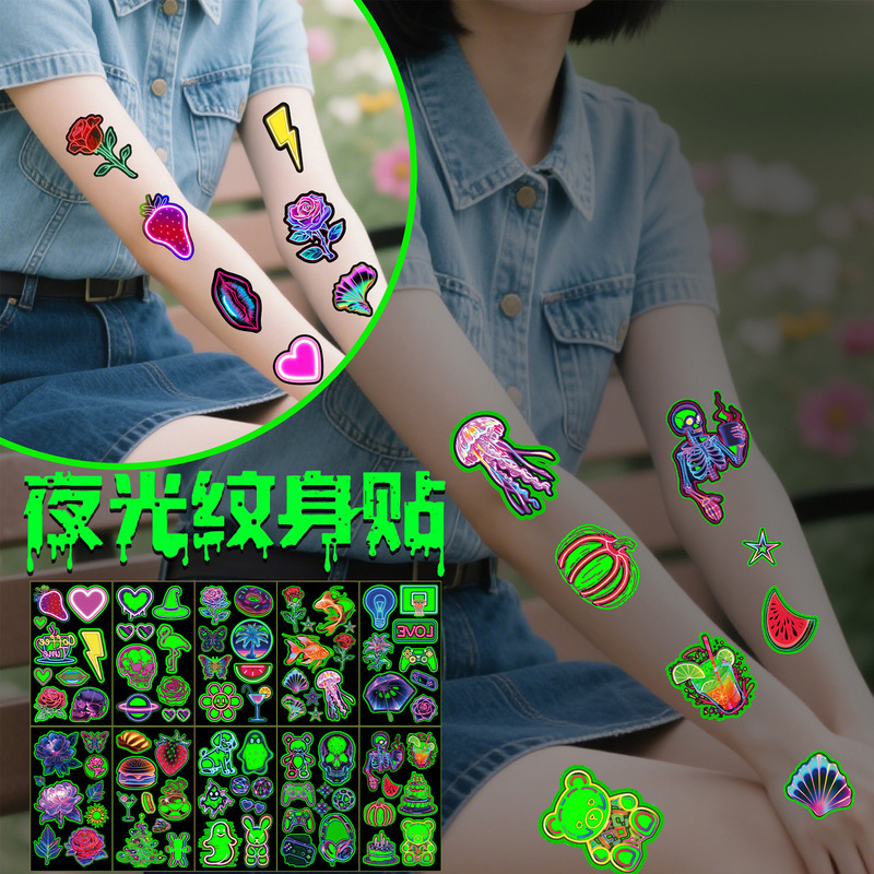 [Summer Carnival] Cross-border Luminous Cartoon Tattoo Stickers Collection Children's Fun Party Party Makeup Temporary Stickers