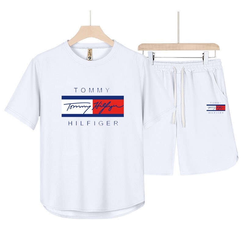 Cross-Border Summer Short-Sleeved Suit Men's Round Neck T-Shirt Classy Half-Sleeved Open-Pin Thin Breathable Five-Point Pants Two-Piece Set
