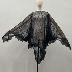 ハロウィンマントブラックレースクモの巣布コウモリショールハロウィンパフォーマンス服ダーク小道具衣装