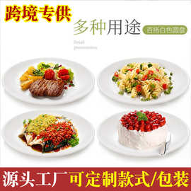 跨境专供密胺仿瓷圆盘餐具浅边平盘子白色圆形盘中式餐馆菜盘商用