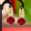 Retro red advanced fashionable hypoallergenic earrings, French retro style, diamond encrusted