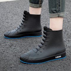 Non-slip unisex rain boots, couple's water shoes, waterproof, wear-resistant, student-friendly Korean-style trendy rubber shoes with warm lining for warmth.