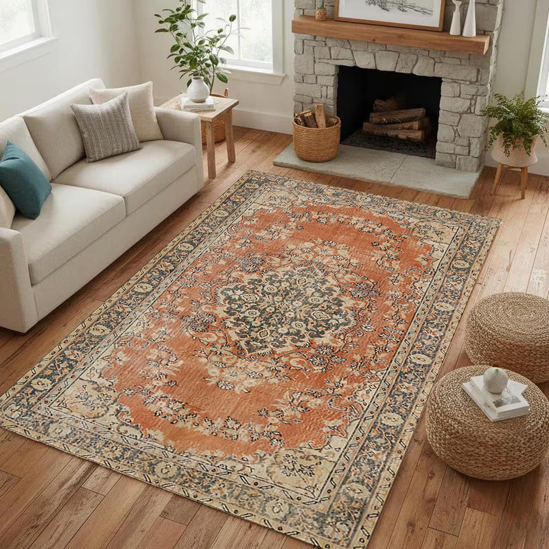 Cross-border vintage-style large-area faux cashmere carpet for home living rooms, non-slip carpet for living rooms, hotels, and guesthouses