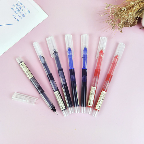 Black and red straight liquid ballpoint pen large capacity water-based liquid quick-drying needle gel pen student office signature pen wholesale