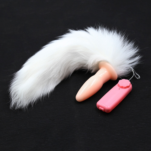 Feather toy vibrating anal plug, sex toy, silicone female backcourt appliance, flesh-colored real fur fox tail for couples