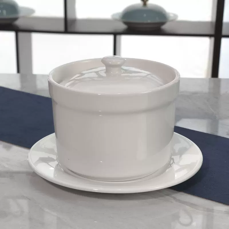 定制logo陶瓷炖盅燕窝隔水炖盅蒸蛋盅汤盅碗酒店餐厅沙县白瓷炖盅