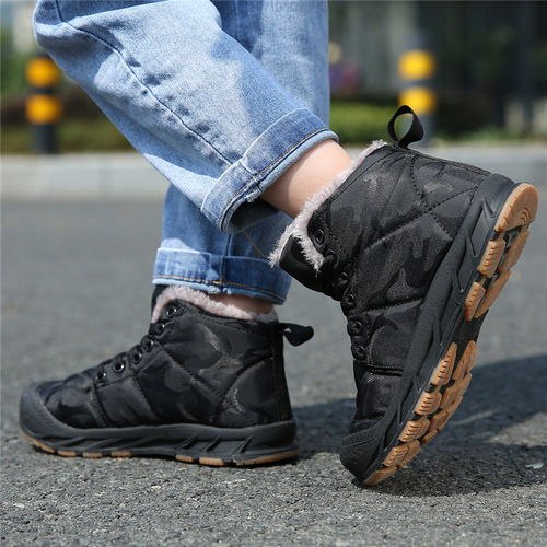 Cross-border new winter medium and large children's cotton shoes plus velvet and thickened large cotton snow boots outdoor warm and non-slip large children's cotton shoes