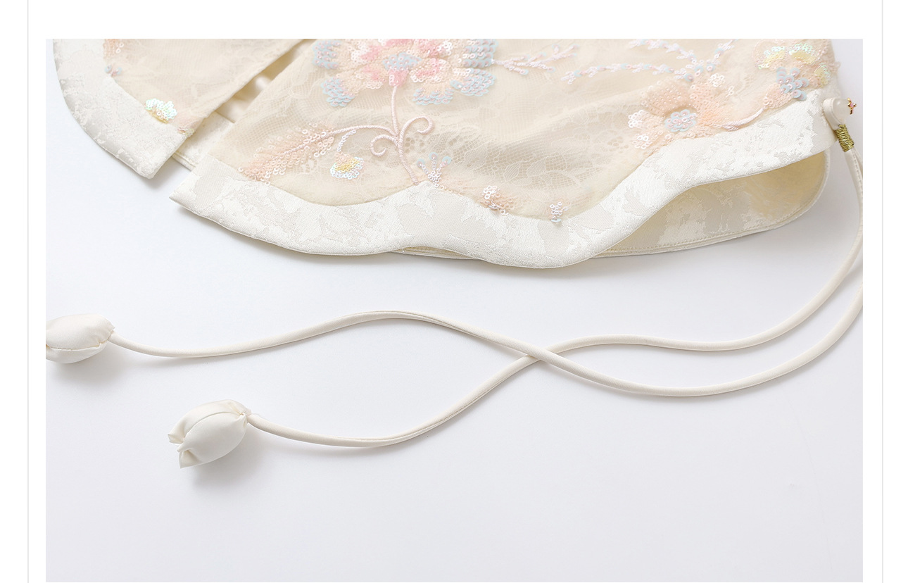 Bộ áo vest và chân váy thêu hoa phong cách quốc gia mùa hè, tay ngắn, có tua rua và khuy bấm — váy, áo vest chi tiết 22