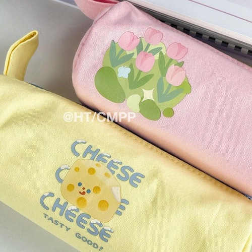Ins style printed tulip cheese pencil bag new style high-value cute large capacity student storage bag stationery bag