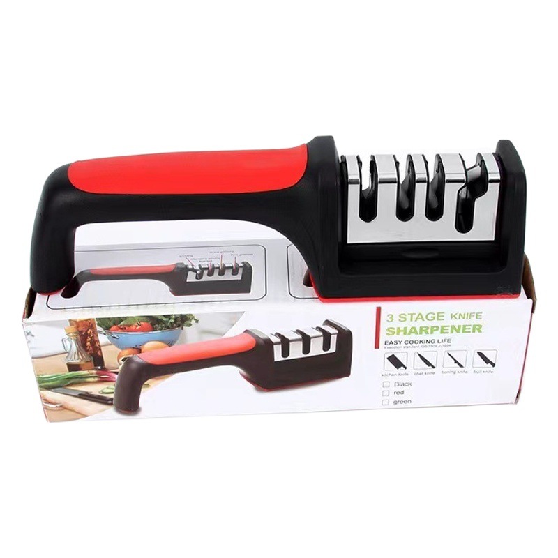 Ablinador de cuchillos rápido manual, conveniente piedra de afilar de tres etapas, afilado doméstico, cuchillo de cocina, afilado de tijeras, afilado de cuchillos para dormitorio