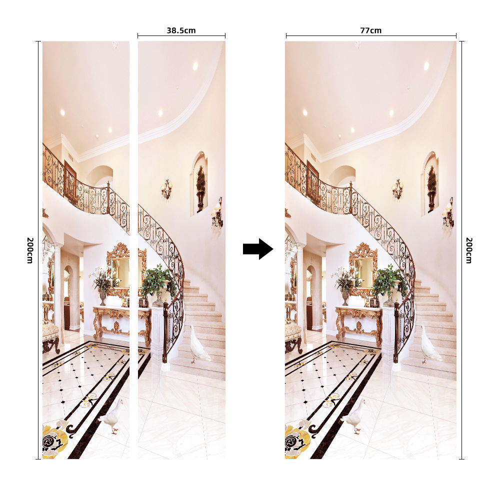 Pegatinas para puertas 3D respetuosas con el medio ambiente, autoadhesivos, fabricantes de origen al por mayor, patrones populares transfronterizos de alta definición, adhesivos para puertas impermeables, a prueba de aceite y antiincrustantes