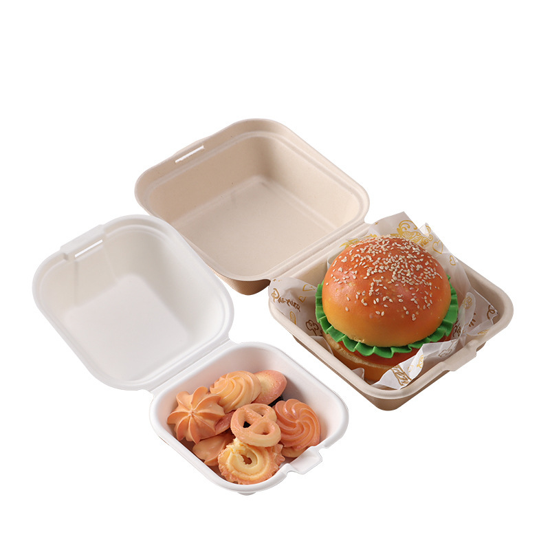 使い捨てのパルプの食事の箱のハンバーガーの箱は分解してロックすることができます。|undefined