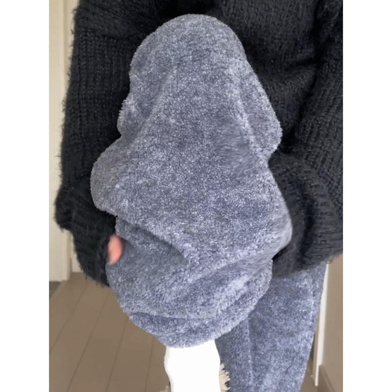 Navy Blue Thickeneded Teddy Velvet Wide-Leg Pants for Women Autumn and Winter 2025 Fleece-Lined High-Waisted Straight-Leg Cashmere Sports Pants Navy Blue Thickeneded Teddy Velvet Wide-Leg Pants for Women Autumn and Winter 2025 Fleece-Lined High-Waisted Straight-Leg Cashmere Sports Pants