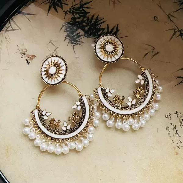 21# Steel Needle-White-Round Oil Drop Earrings