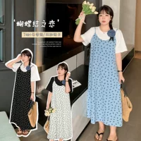 W1184 Xuanchen Летний новый женский микро толстый MM Французский винтажный бант длинный короткий набор футболки подтяжка
